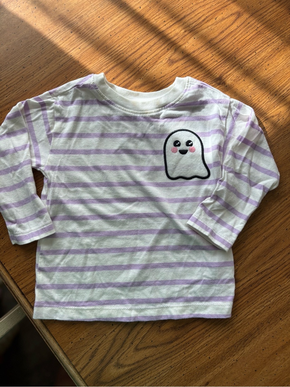 Infant Long-Sleeve Lavender Stripe Top with Ghost Patch